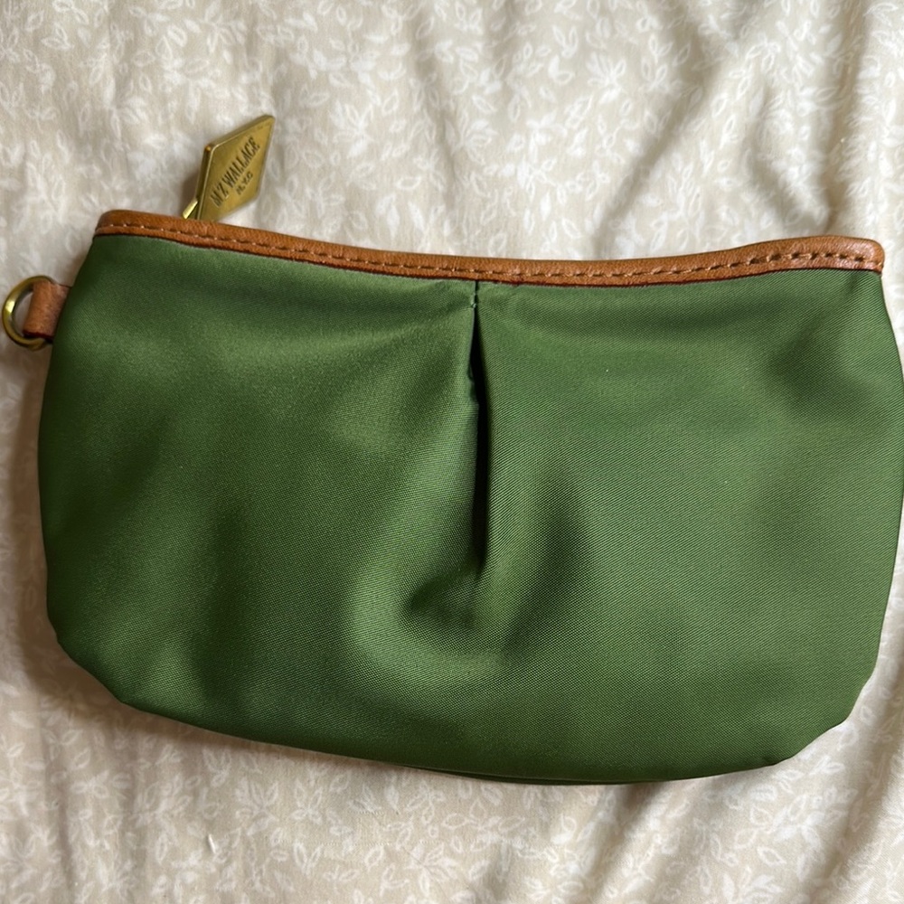 MZ Wallace Green and Brown Cosmetic Bag with Gathered Design